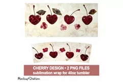 Cherry 40 oz Quencher Tumbler Wrap PNG | Marble Design Product Image 2