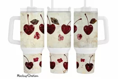 Cherry 40 oz Quencher Tumbler Wrap PNG | Marble Design Product Image 1