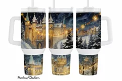 Christmas 40 oz Quencher Tumbler Wrap | Winter Castle PNG Product Image 1