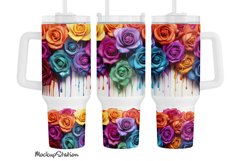 Rainbow Dripping Roses 40 oz Quencher Tumbler Wrap PNG Product Image 1