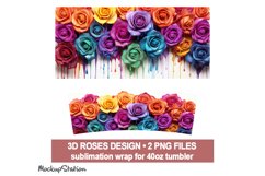 Rainbow Dripping Roses 40 oz Quencher Tumbler Wrap PNG Product Image 2