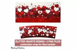 Valentine's 40 oz Quencher Tumbler Wrap PNG | Glitter Hearts Product Image 2