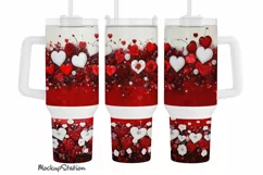 Valentine's 40 oz Quencher Tumbler Wrap PNG | Glitter Hearts Product Image 1