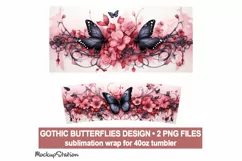 Gothic Butterfly 40 oz Quencher Tumbler Wrap PNG | Halloween Product Image 2