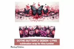 Gothic Butterfly 40 oz Quencher Tumbler Wrap PNG | Halloween Product Image 2