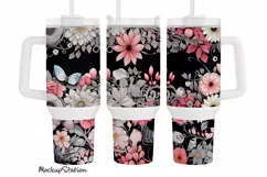 Floral 40 oz Quencher Tumbler Wrap | Pink Gray Watercolor Product Image 1