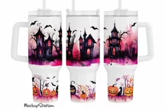 Halloween 40 oz Quencher Tumbler Wrap PNG | Haunted House Product Image 1