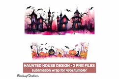 Halloween 40 oz Quencher Tumbler Wrap PNG | Haunted House Product Image 2