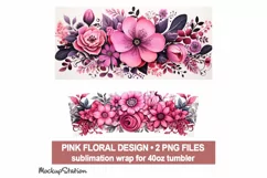 Pink Flowers 40 oz Quencher Tumbler Wrap PNG | Fall Floral Product Image 2