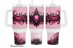 Pink Gothic Skull 40 oz Quencher Tumbler Wrap PNG| Halloween Product Image 1