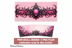 Pink Gothic Skull 40 oz Quencher Tumbler Wrap PNG| Halloween Product Image 2