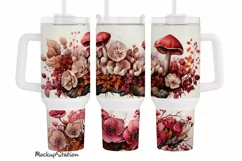Fall Pink Mushrooms 40 oz Quencher Tumbler Wrap PNG | Autumn Product Image 1