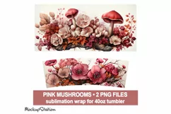 Fall Pink Mushrooms 40 oz Quencher Tumbler Wrap PNG | Autumn Product Image 2