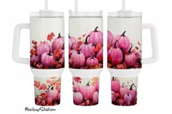Pink Halloween Pumpkins 40 oz Quencher Tumbler Wrap PNG Product Image 1