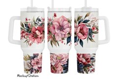 Pink Flowers 40oz Stanley Tumbler Wrap PNG | Watercolor Product Image 1