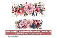 Pink Flowers 40oz Stanley Tumbler Wrap PNG | Watercolor Product Image 2