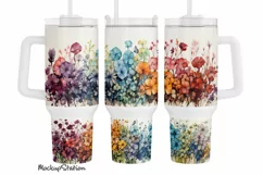 40 oz Quencher Rainbow Wildflowers Tumbler Wrap PNG Design Product Image 1