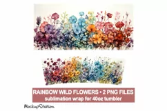 40 oz Quencher Rainbow Wildflowers Tumbler Wrap PNG Design Product Image 2
