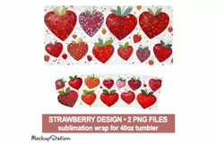 Strawberry 40 oz Quencher Tumbler Wrap PNG | Glitter Hearts Product Image 2