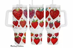 Strawberry 40 oz Quencher Tumbler Wrap PNG | Glitter Hearts Product Image 1