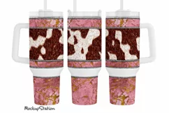 Pink Western 40oz Quencher Tumbler Wrap, Cowhide Stanley Cup Product Image 1