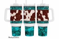 Western 40oz Quencher Tumbler Wrap PNG | Stanley Cup Cowhide Product Image 1