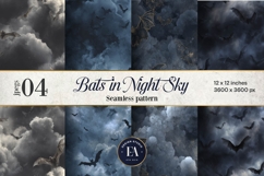 Bats Night Sky Pattern, Dark Gothic Bat Seamless Paper Product Image 1