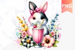 Easter Bunny And Milkshake Flowers Sublimation - Clipart PNG Product Image 1