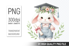 Bunny Clipart PNG, Watercolor Graduation Animals Clipart Product Image 1