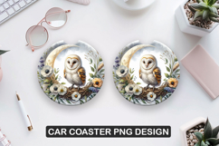Owl Car Coaster Sublimation| Animal Coaster PNG Product Image 1