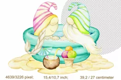 Watercolor Summer Gnomes Clipart, Beach Gnomes PNG, birthday Product Image 4