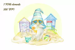 Watercolor Summer Gnomes Clipart, Beach Gnomes PNG, birthday Product Image 1
