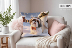 Winter Dog Christmas PNG, Winter Wonderland Pillow Design Product Image 1