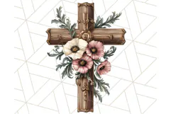 Faith Cross PNG with Flowers, Watercolor Religious Art Print Product Image 5