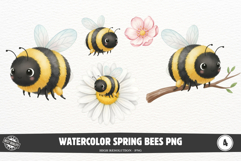 Watercolor Spring Bees PNG Product Image 1
