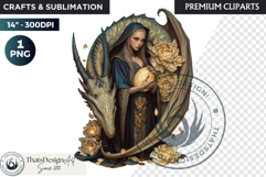 Fantasy Dragon witch clipart, enchantress, dragon egg queen Product Image 1