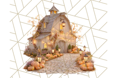 Fall Barn Clipart PNG With Pumpkins and Flowers, Autumn Png Product Image 5