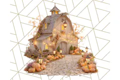 Fall Barn Clipart PNG With Pumpkins and Flowers, Autumn Png Product Image 5
