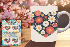 TRENDY 11oz Mug Wrap PNG Template , Flowers Heart Product Image 1