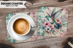 Hummingbird, Bird &amp; Others, Buffalo Plaid Square Coaster PNG Product Image 1