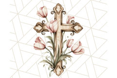 Faith Cross PNG with Flowers, Watercolor Religious Art Print Product Image 5