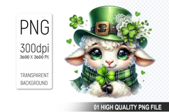 St. Patrick’s Day Sheep with Hat Clipart, Shamrocks PNG Product Image 1