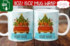Custom Christmas mug wrap PNG, Christmas truck mug PNG Product Image 2