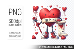 Watercolor Valentine Heart Character Clipart PNG Bundle Product Image 16