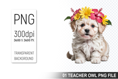Cute Floral Dog, Animal Sublimation Clipart PNG Product Image 1