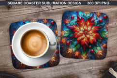 Poinsettias Coaster Sublimation, Christmas Coaster PNG Product Image 1