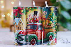 Merry Christmas Truck Tumbler Wrap | Christmas Wrap Product Image 1