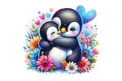 Cute Penguin with Baby Valentine's Day Clipart Sublimation Product Image 1