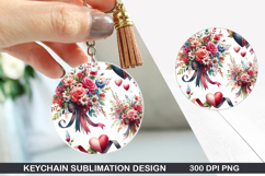 Flower Keychain Sublimation - Valentine Keychain PNG Design Product Image 1