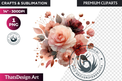 Rose Gold Pink flowers Clipart, Abstract Flowers Wedding PNG Product Image 1